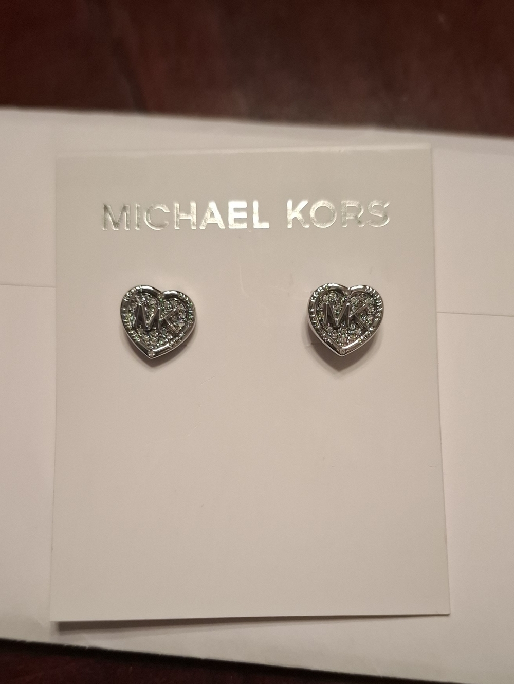 Michael Kors Silver Heart MK Crystal Stud Earrings